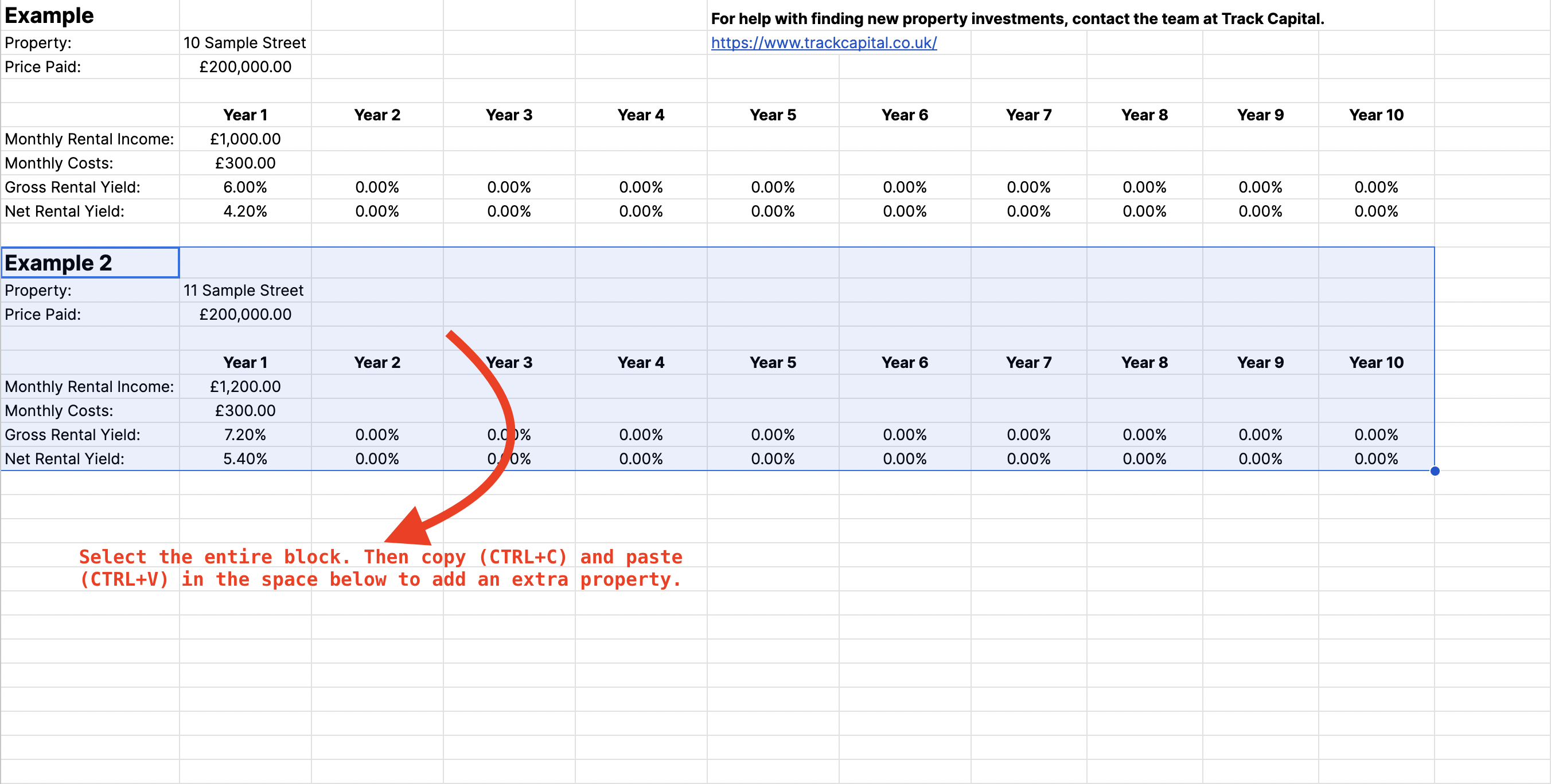 how to add an extra property to the rental yield tracker spreadsheet